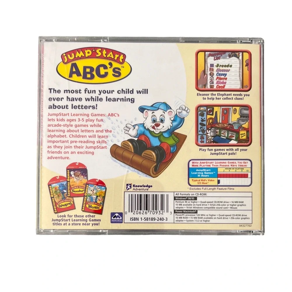 JumpStart ABCs Learning Games PC Mac CD-ROM 1999 Knowledge Adventure Vintage